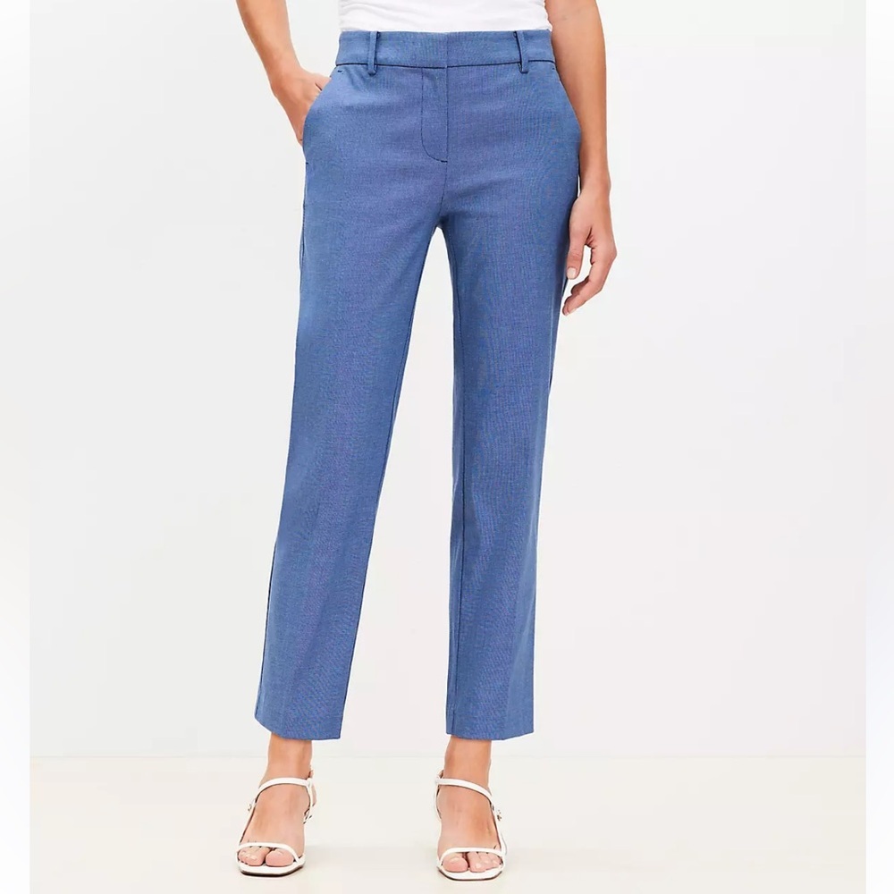 LOFT Ankle Pants The Riviera Slim Texture Blue Mid Rise Women 4 Petite 608468 - Picture 1 of 8